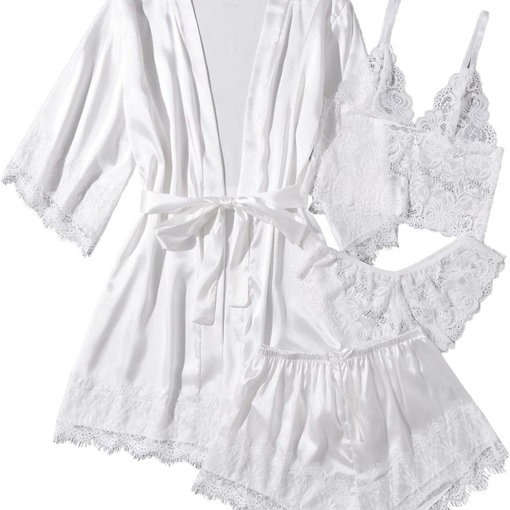 Elegant White Lace Sleepwear Set